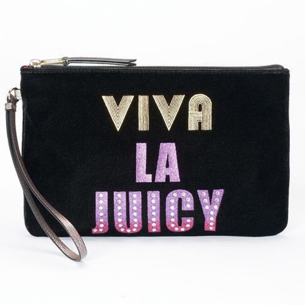 Black velvet clutch / make up bag - JUICY